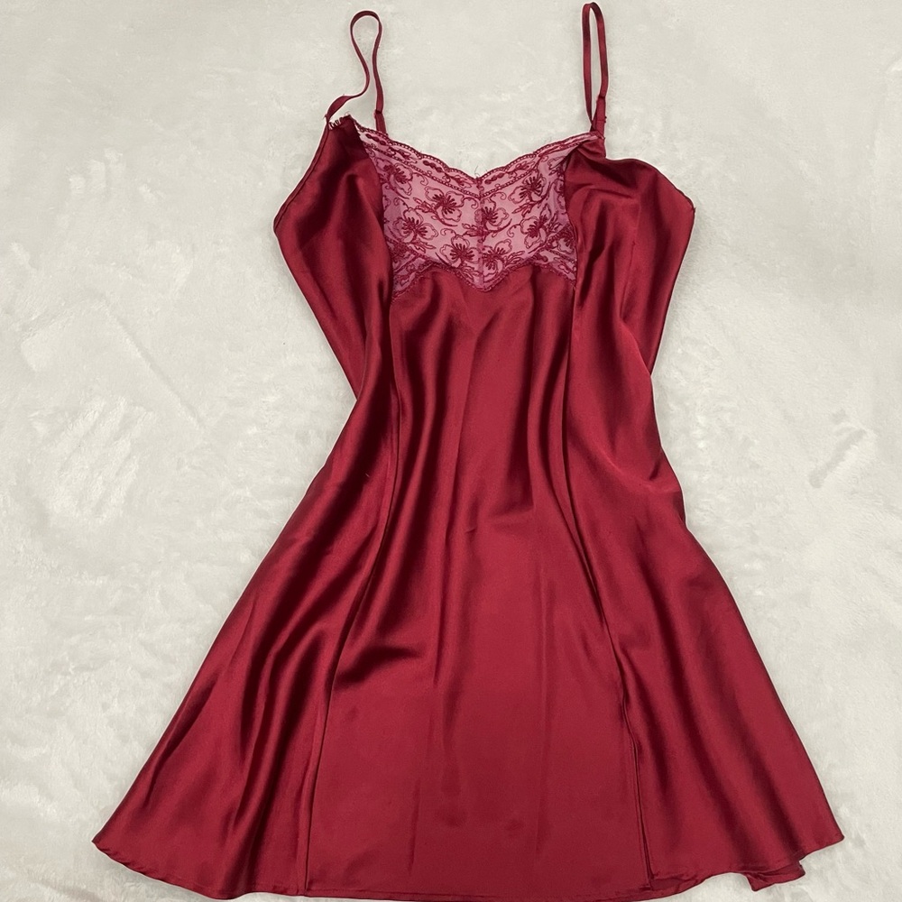 Vintage Victoria’s Secret Red Satin Night Gown Slip Dress